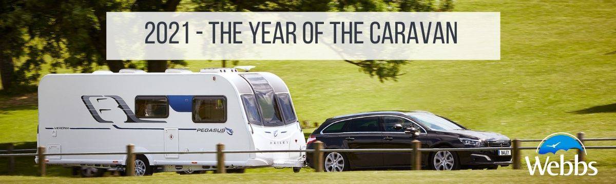 2021 - the year of the caravan header banner for Webbs, Salisbury